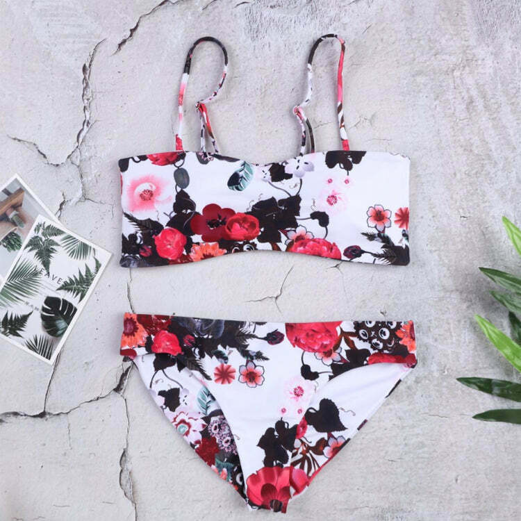 Flower Print Tied Shoulder Bikini for Y2K Fashion Enthusiasts - Coquette Aesthetic Swimwear Flower Print Tied Shoulder Bikini for Y2K Fashion Enthusiasts - Coquette Aesthetic Swimwear