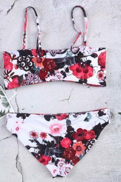 Flower Print Tied Shoulder Bikini for Y2K Fashion Enthusiasts - Coquette Aesthetic Swimwear