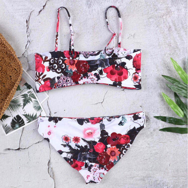 Flower Print Tied Shoulder Bikini for Y2K Fashion Enthusiasts - Coquette Aesthetic Swimwear Flower Print Tied Shoulder Bikini for Y2K Fashion Enthusiasts - Coquette Aesthetic Swimwear