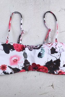 Flower Print Tied Shoulder Bikini for Y2K Fashion Enthusiasts - Coquette Aesthetic Swimwear