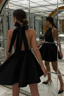 French Black Sleeveless Halter Dress - Elegant Y2K Fashion for Women with a Coquette Aesthetic