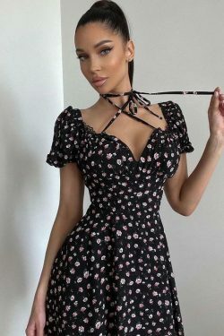 French Design Floral Backless Dress - Y2K Fashion Statement with Coquette Aesthetic & Grunge Style