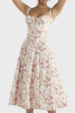 French Floral Backless Midi Dress - Coquette Aesthetic for Women - Y2K Fashion Statement