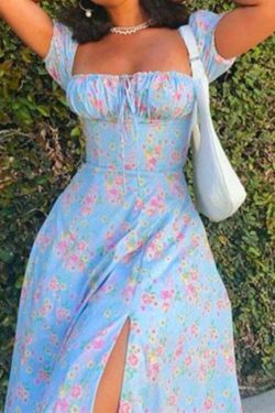 French Floral Backless Midi Dress - Coquette Aesthetic for Women - Y2K Fashion Statement