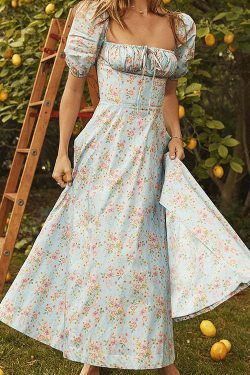 French Floral Backless Midi Dress - Coquette Aesthetic for Women - Y2K Fashion Statement