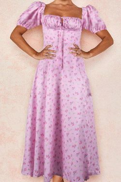 French Floral Backless Midi Dress - Coquette Aesthetic for Women - Y2K Fashion Statement