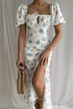 French Floral Backless Midi Dress - Coquette Aesthetic for Women - Y2K Fashion Statement