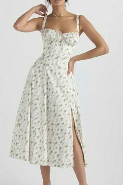 French Floral Backless Midi Dress - Coquette Aesthetic for Women - Y2K Fashion Statement