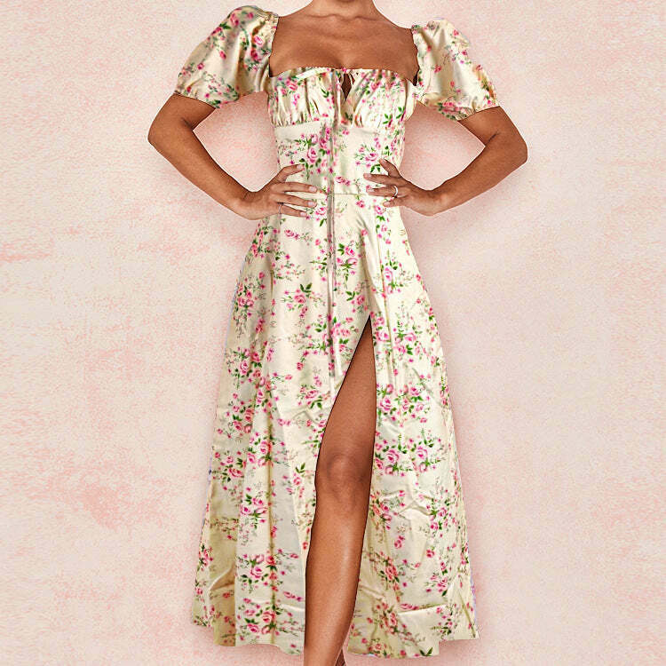 French Floral Backless Midi Dress - Coquette Aesthetic for Women - Y2K Fashion Statement French Floral Backless Midi Dress - Coquette Aesthetic for Women - Y2K Fashion Statement