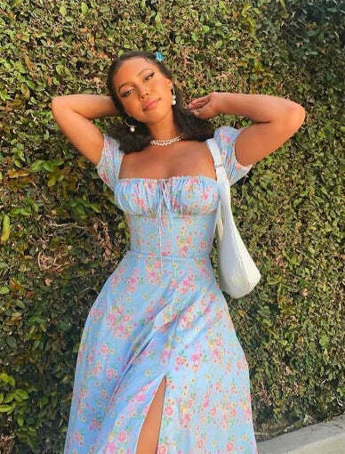 French Floral Printed Backless Long Dress - Coquette Aesthetic for Women's Y2K Fashion French Floral Printed Backless Long Dress - Coquette Aesthetic for Women's Y2K Fashion