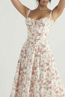 French Floral Printed Backless Long Dress - Coquette Aesthetic for Women's Y2K Fashion