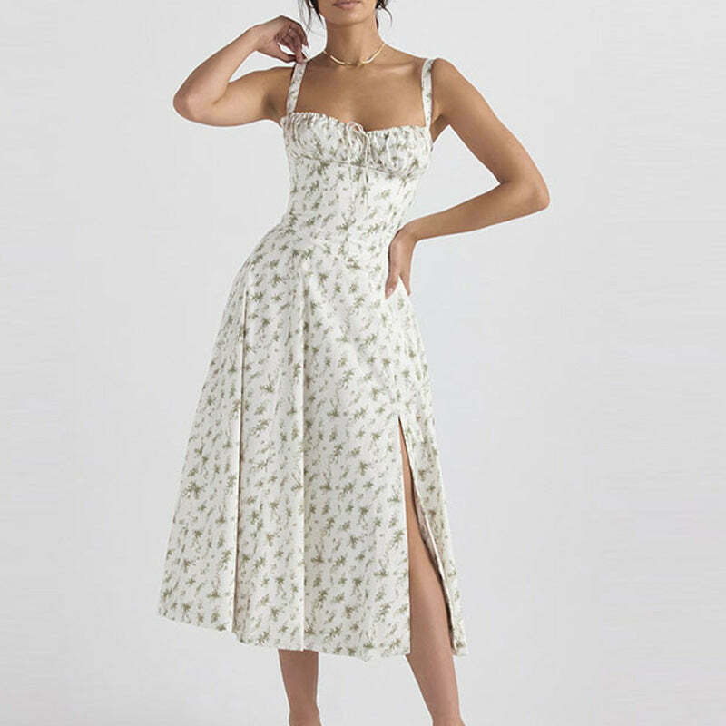 French Floral Printed Backless Long Dress - Coquette Aesthetic for Women's Y2K Fashion French Floral Printed Backless Long Dress - Coquette Aesthetic for Women's Y2K Fashion