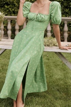 French Floral Printed Backless Long Dress - Coquette Aesthetic for Women's Y2K Fashion