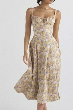 French Floral Printed Backless Long Dress - Coquette Aesthetic for Women's Y2K Fashion
