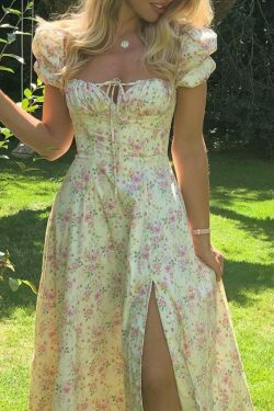 French Floral Printed Backless Long Dress - Coquette Aesthetic for Women's Y2K Fashion