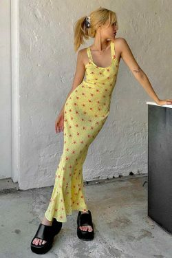 French Floral Suspender Beach Fishtail Maxi Dress - Y2K Aesthetic Fashion for Women