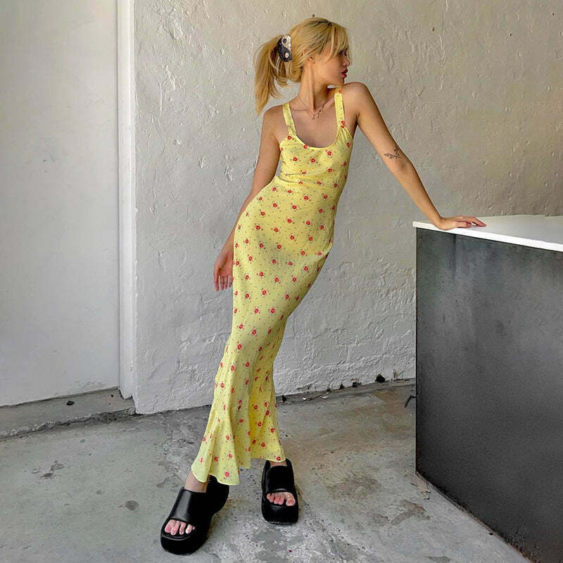 French Floral Suspender Beach Fishtail Maxi Dress - Y2K Aesthetic Fashion for Women French Floral Suspender Beach Fishtail Maxi Dress - Y2K Aesthetic Fashion for Women
