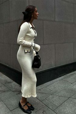 French Light Ruffled Knitted Dress for Y2K Fashion Enthusiasts