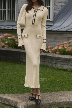 French Light Ruffled Knitted Dress for Y2K Fashion Enthusiasts