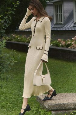 French Light Ruffled Knitted Dress for Y2K Fashion Enthusiasts