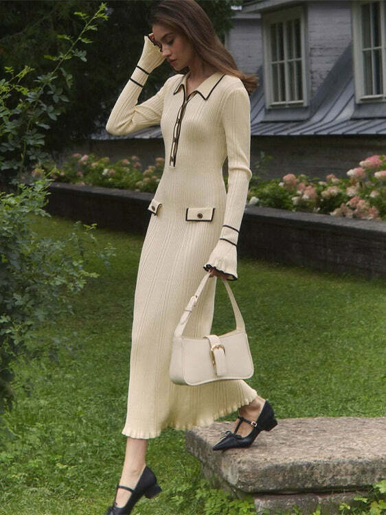 French Light Ruffled Knitted Dress for Y2K Fashion Enthusiasts French Light Ruffled Knitted Dress for Y2K Fashion Enthusiasts