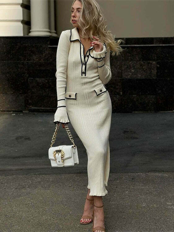 French Light Ruffled Knitted Dress for Y2K Fashion Enthusiasts French Light Ruffled Knitted Dress for Y2K Fashion Enthusiasts