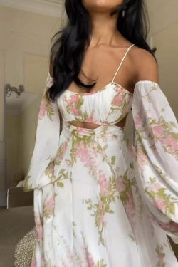 French Print Backless Suspender Dress - Y2K Fashion Statement - Coquette Aesthetic with Gr