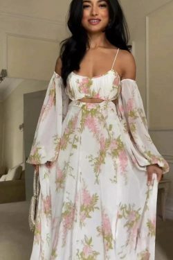 French Print Backless Suspender Dress - Y2K Fashion Statement - Coquette Aesthetic with Gr