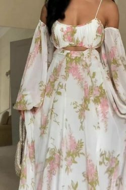 French Print Backless Suspender Dress - Y2K Fashion Statement - Coquette Aesthetic with Gr