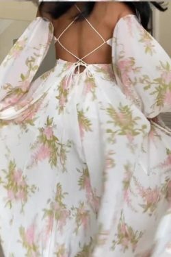 French Print Backless Suspender Dress - Y2K Fashion Statement - Coquette Aesthetic with Gr