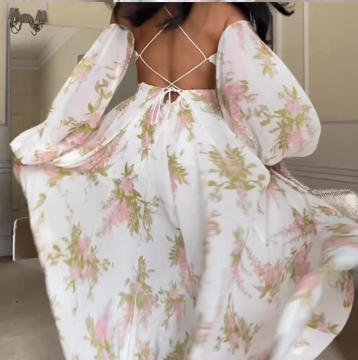 French Print Backless Suspender Dress - Y2K Fashion Statement - Coquette Aesthetic with Gr French Print Backless Suspender Dress - Y2K Fashion Statement - Coquette Aesthetic with Gr