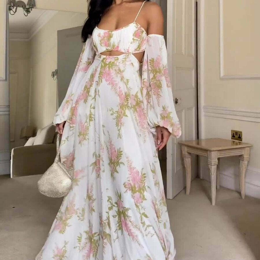 French Print Backless Suspender Dress - Y2K Fashion Statement - Coquette Aesthetic with Gr French Print Backless Suspender Dress - Y2K Fashion Statement - Coquette Aesthetic with Gr