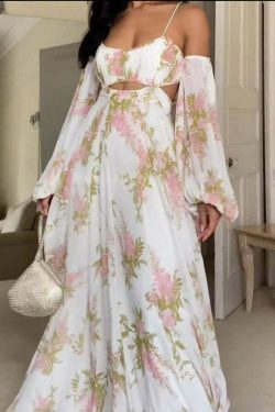 French Print Backless Suspender Dress - Y2K Fashion Statement - Coquette Aesthetic with Gr