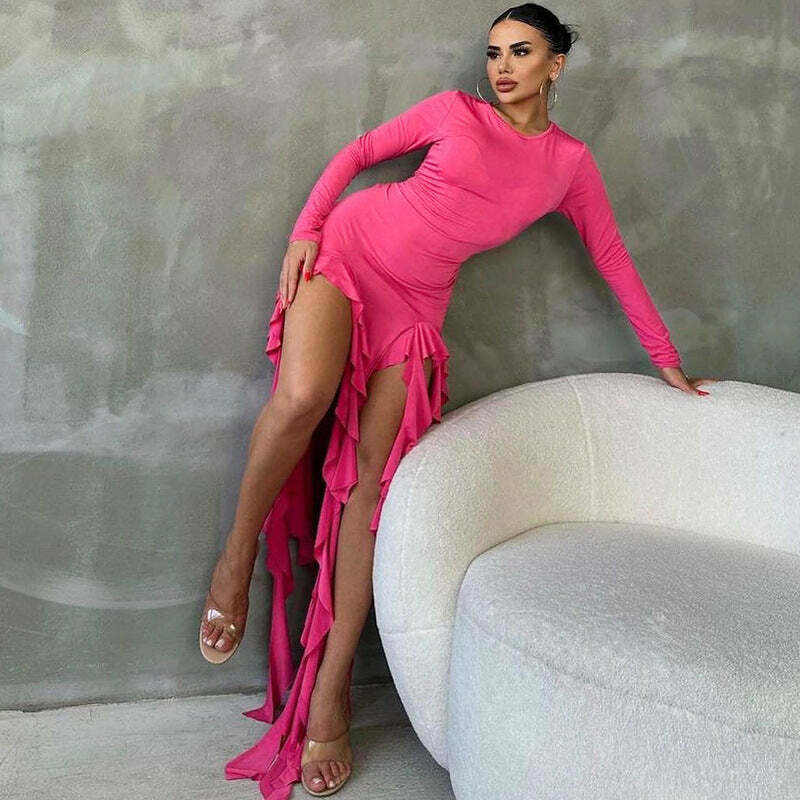 French Round Neck Long-Sleeved Dress for Y2K Fashion Enthusiasts French Round Neck Long-Sleeved Dress for Y2K Fashion Enthusiasts