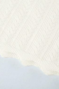 French Solid Pointelle Wavy Trim Lacing Sweater in Coquette Aesthetic