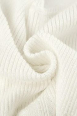 French Solid Pointelle Wavy Trim Lacing Sweater in Coquette Aesthetic