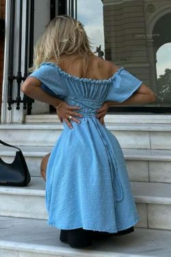 French Square Neck Chest Tie Dress - Y2K Aesthetic Coquette Grunge Outfit