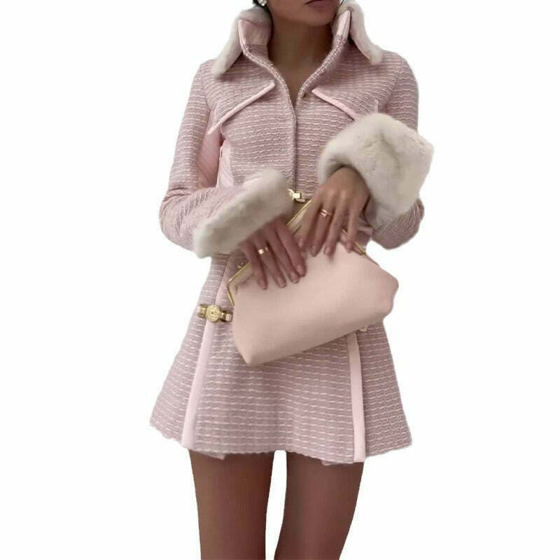 French Style Stitching Short Pink Suit - Y2K Fashion Aesthetic for Women