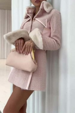 French Style Stitching Short Pink Suit - Y2K Fashion Aesthetic for Women