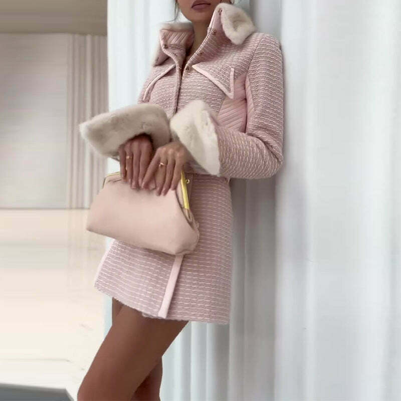 French Style Stitching Short Pink Suit - Y2K Fashion Aesthetic for Women