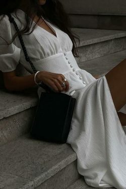 Frenchy Button Split Long Dress - Y2K Fashion Statement with Coquette Aesthetic and Grunge Style