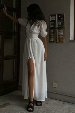 Frenchy Button Split Long Dress - Y2K Fashion Statement with Coquette Aesthetic and Grunge Style