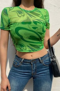 Fuchsia Heart Mesh Top - Y2K Coquette Grunge Aesthetic Cute Tops Pastel Goth