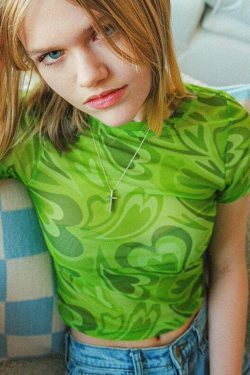 Fuchsia Heart Mesh Top - Y2K Coquette Grunge Aesthetic Cute Tops Pastel Goth