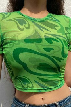 Fuchsia Heart Mesh Top - Y2K Coquette Grunge Aesthetic Cute Tops Pastel Goth