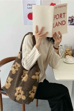 Fuzzy Teddy Bear Reversible Shoulder Bag - Y2K Fashion Statement for Coquette Aesthetic Lovers