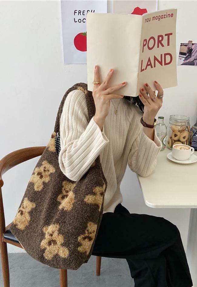 Fuzzy Teddy Bear Reversible Shoulder Bag - Y2K Fashion Statement for Coquette Aesthetic Lovers