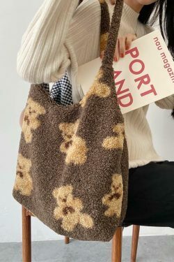 Fuzzy Teddy Bear Reversible Shoulder Bag - Y2K Fashion Statement for Coquette Aesthetic Lovers