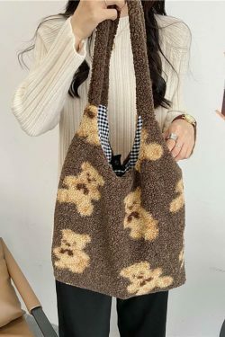 Fuzzy Teddy Bear Reversible Shoulder Bag - Y2K Fashion Statement for Coquette Aesthetic Lovers