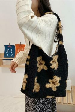 Fuzzy Teddy Bear Reversible Shoulder Bag - Y2K Fashion Statement for Coquette Aesthetic Lovers